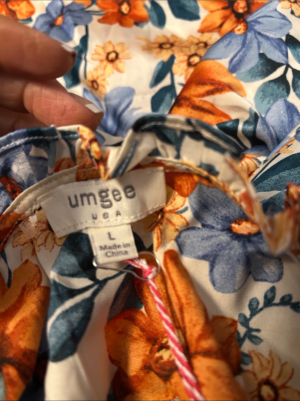 Umgee Floral Mini Dress in Cream, Blue & Orange - Picture 3 of 4